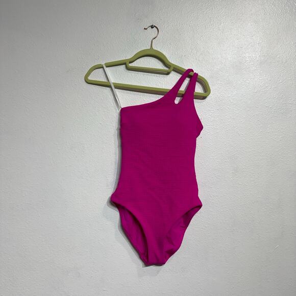 Becca Cosmopolitan Pink Pucker Up Asymmetrical One-Piece Swimsuit Sz M NWT - Picture 2 of 13